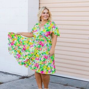 Charlie Dress in Green Botanical Proud Poppy